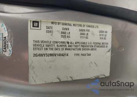 1997 Buick Century Limited Cmi z USA, uszkodzony, nr VIN 2G4WY52M0V1404214